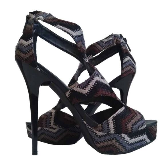 Anne Michelle Brown & Blue Chevron Socialite Stiletto Heel Pumps Women's US 8.5 - Picture 4 of 15